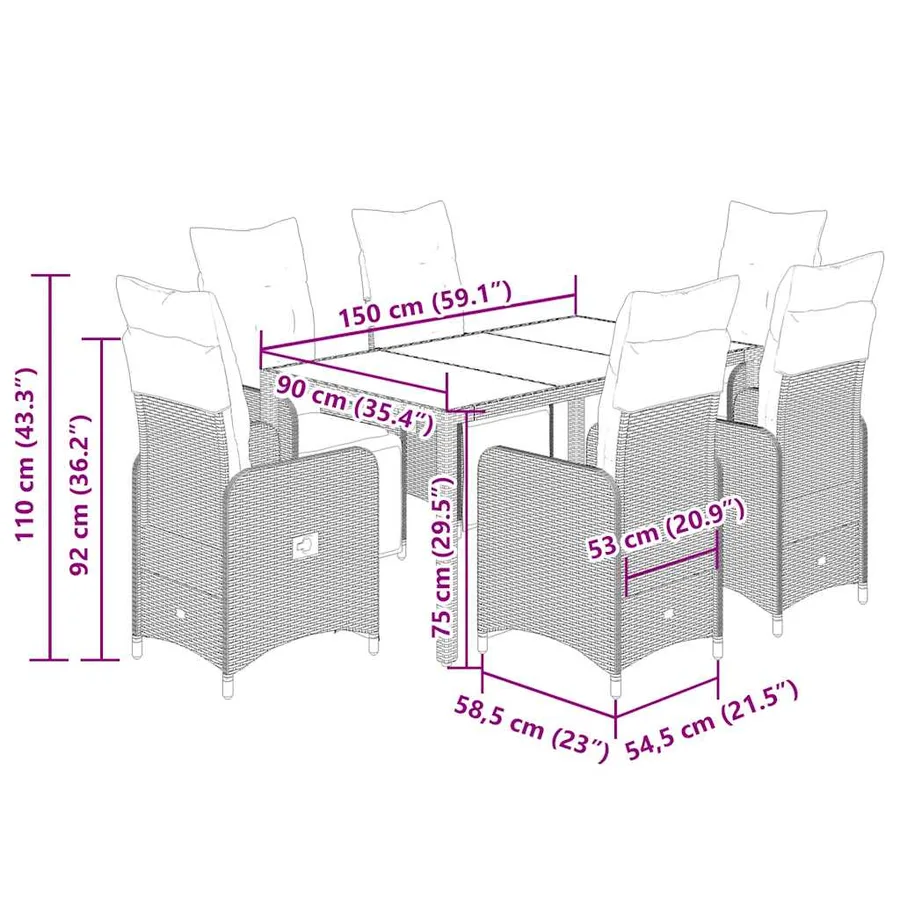 Ensemble de bistro de jardin 7 pcs coussins noir poly rotin - 7