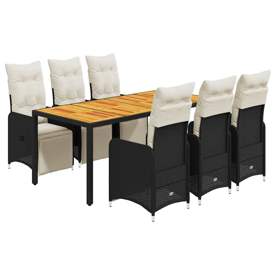 Ensemble de bistro de jardin 7 pcs coussins noir poly rotin - 2