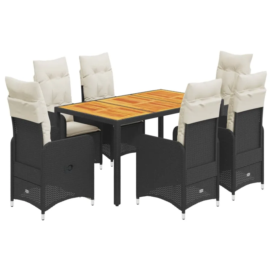 Ensemble de bistro de jardin 7 pcs coussins noir poly rotin - 2