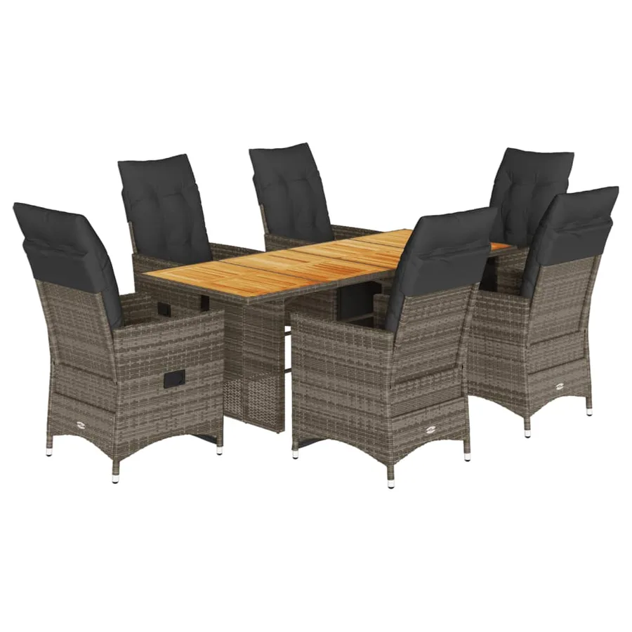 Ensemble de bistro de jardin 7 pcs coussins gris poly rotin - 2