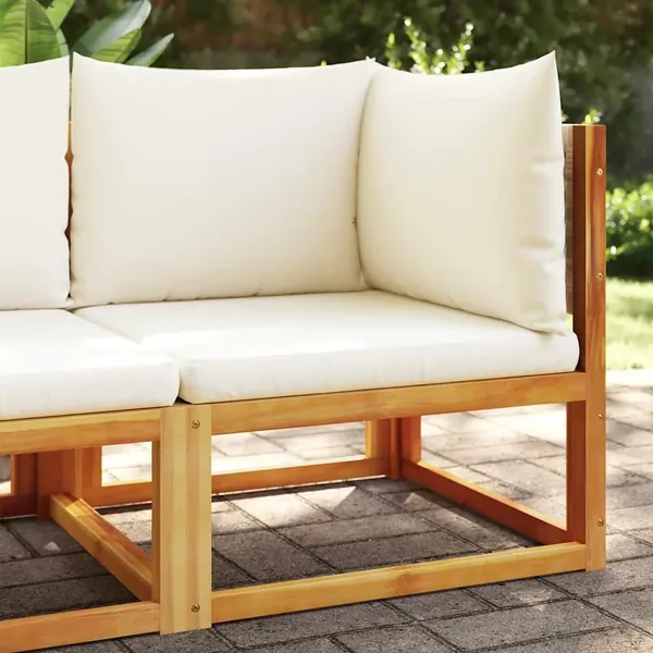 Canapé d'angle de jardin avec coussins en bois d'acacia et rotin