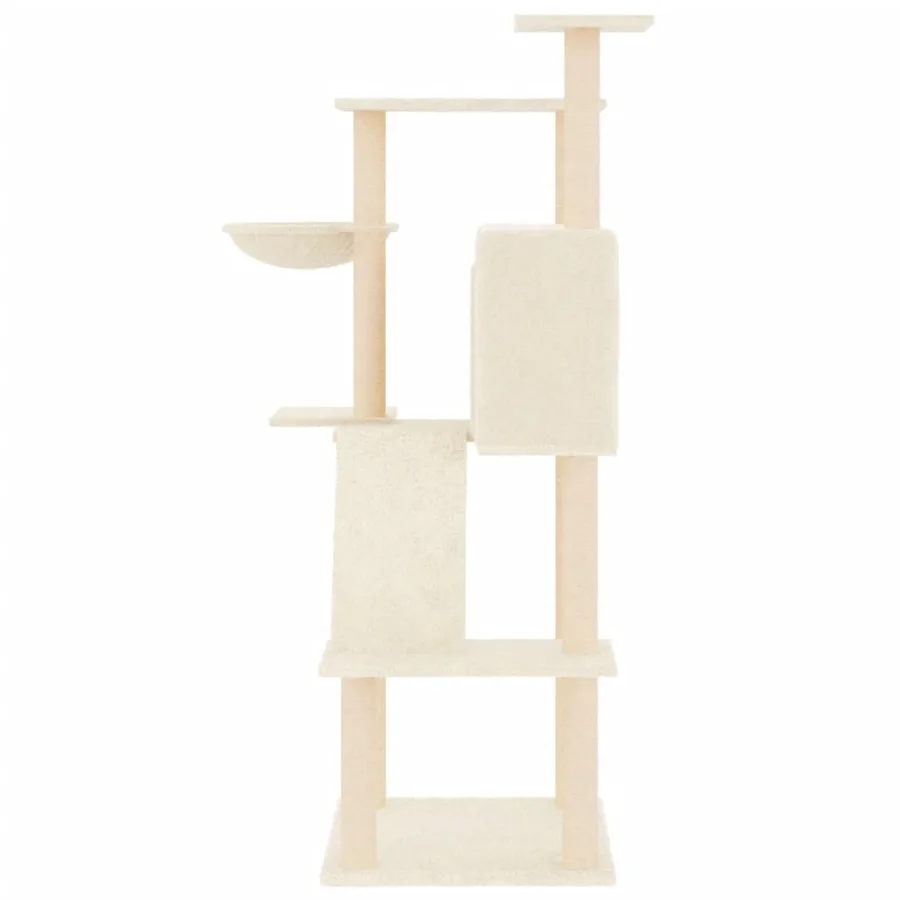 Arbre à chat avec griffoirs en sisal crème 143 cm - 4