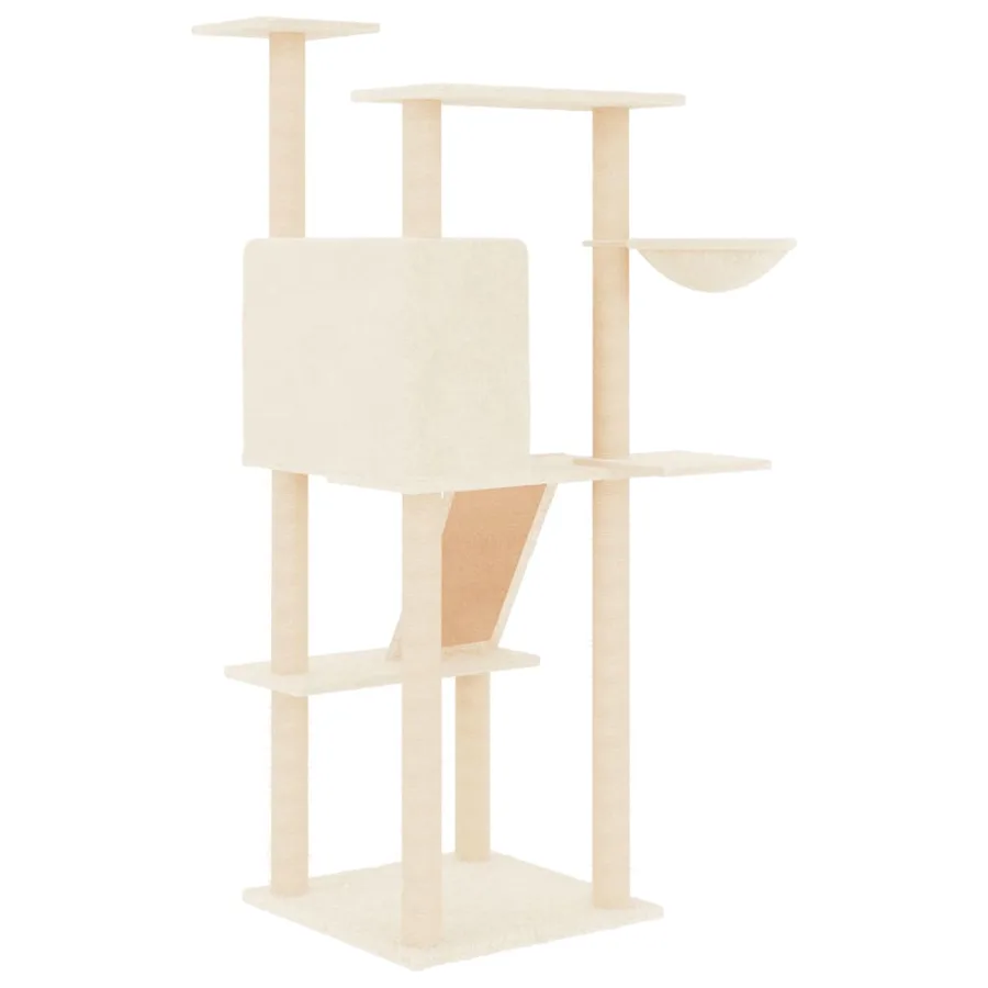 Arbre à chat avec griffoirs en sisal crème 143 cm - 5