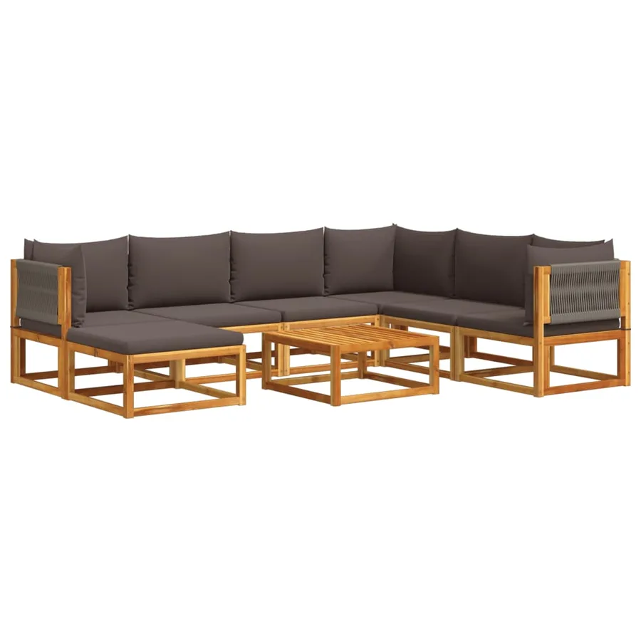 Ensemble de canapés de jardin 8 pièces avec coussins en bois d'acacia et corde - 2