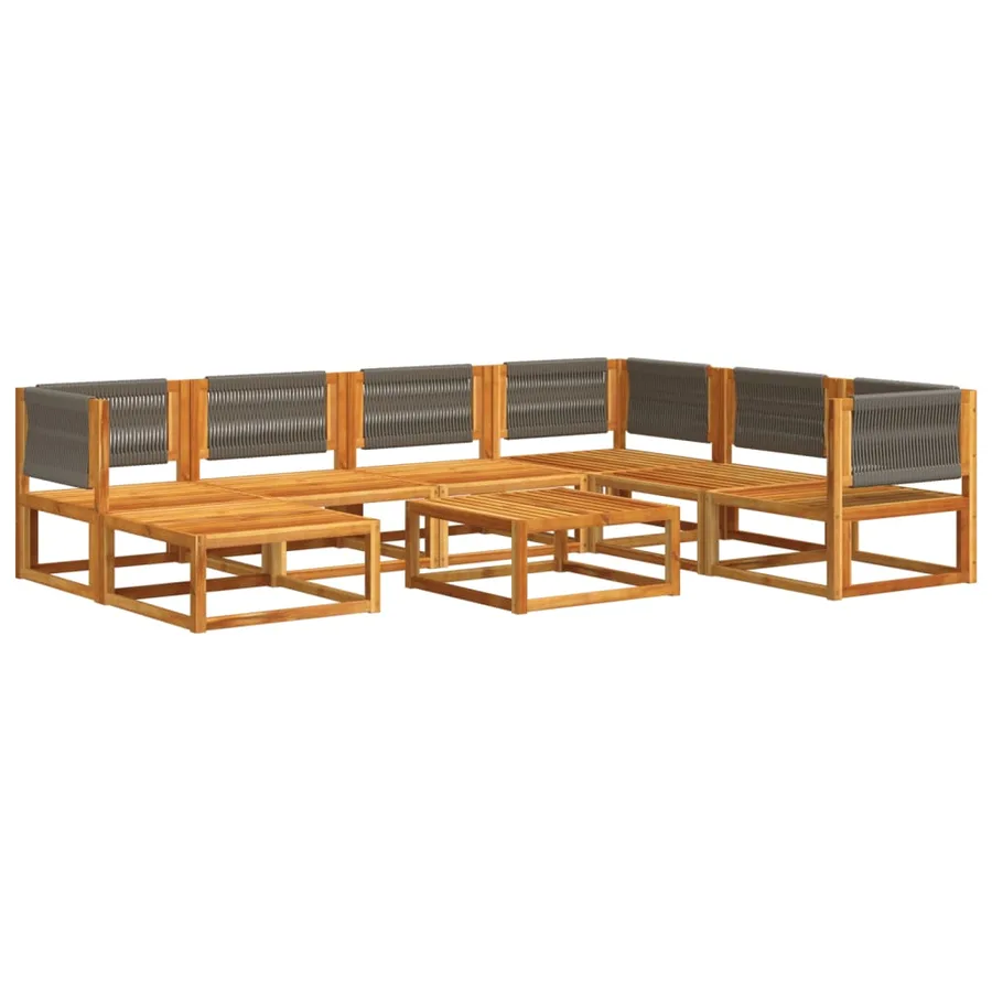 Ensemble de canapés de jardin 8 pièces avec coussins en bois d'acacia et corde - 3