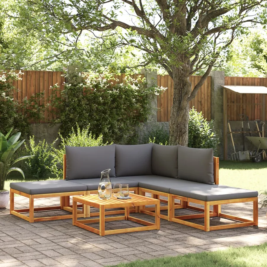 Ensemble de canapés de jardin 6 pièces avec coussins en bois d'acacia et corde