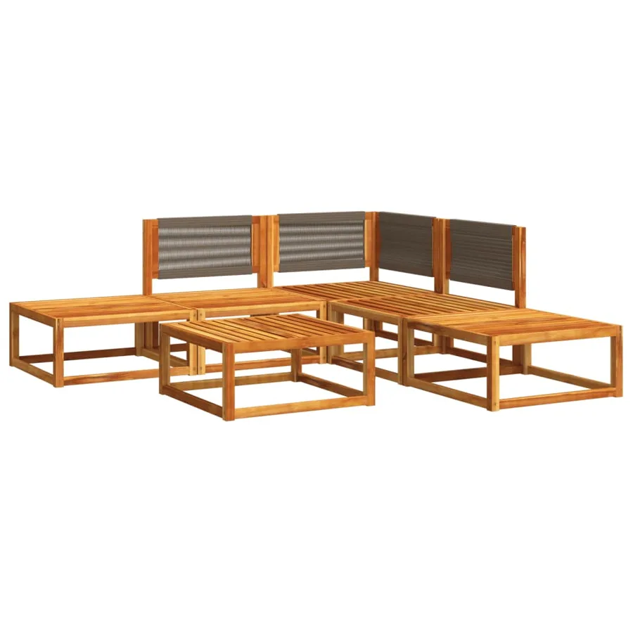 Ensemble de canapés de jardin 6 pièces avec coussins en bois d'acacia et corde - 3