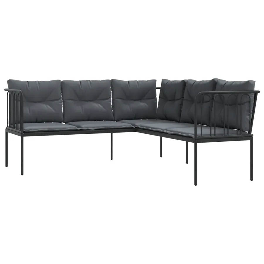 Canapé de jardin avec coussins forme de L noir acier textilène - 2