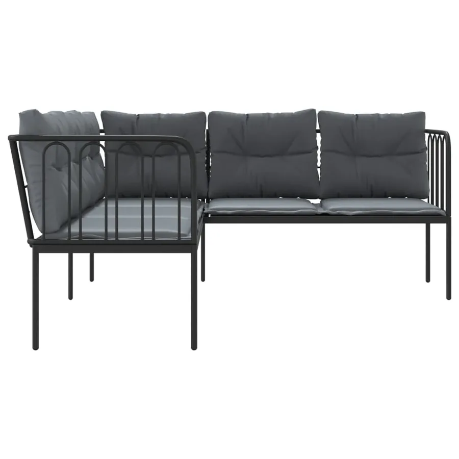 Canapé de jardin avec coussins forme de L noir acier textilène - 5