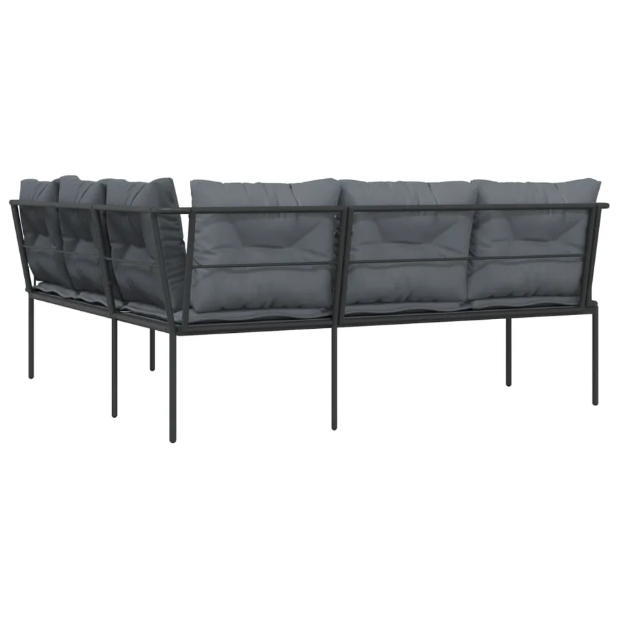 Canapé de jardin avec coussins forme de L noir acier textilène - 6
