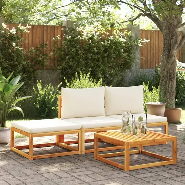 Ensemble de canapés de jardin 4 pièces avec coussins en bois d'acacia et rotin