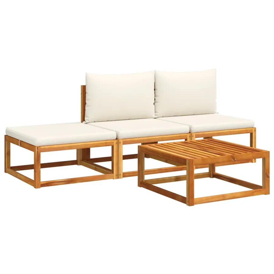 Ensemble de canapés de jardin 4 pièces avec coussins en bois d'acacia et rotin - 2