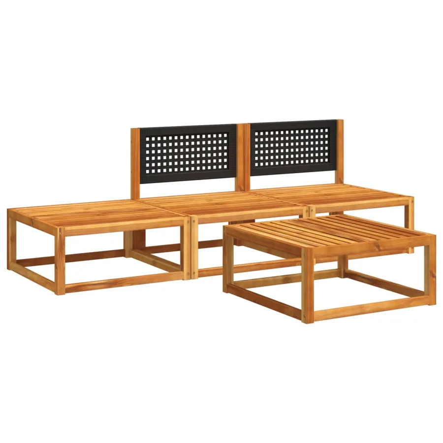 Ensemble de canapés de jardin 4 pièces avec coussins en bois d'acacia et rotin - 3