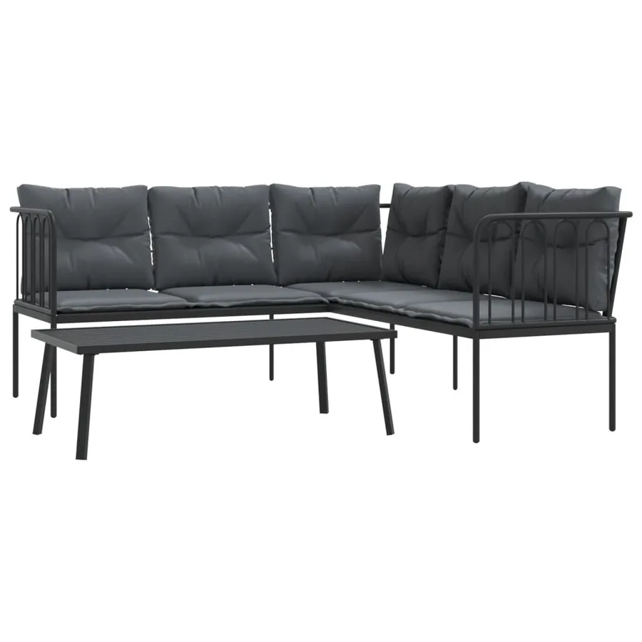 Ensemble de canapés de jardin et coussins noir acier textilène - 2