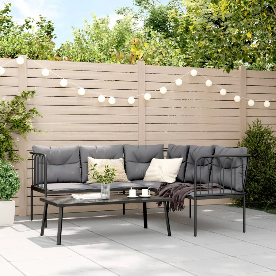 Ensemble de canapés de jardin et coussins noir acier textilène - 3