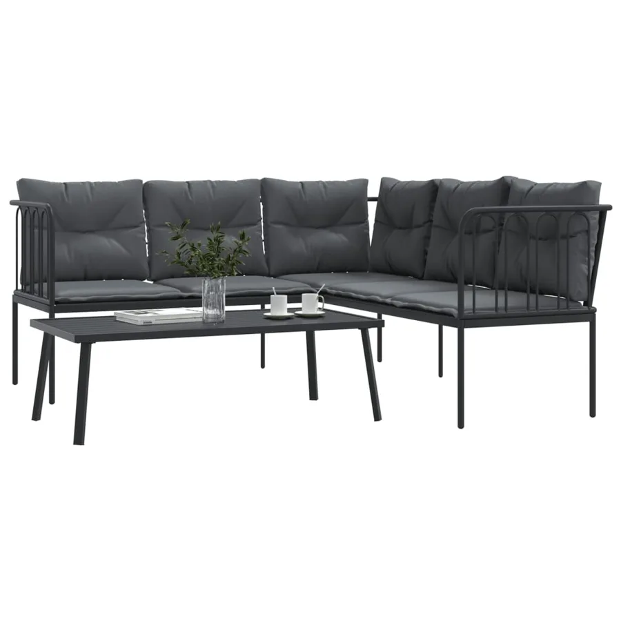 Ensemble de canapés de jardin et coussins noir acier textilène - 4