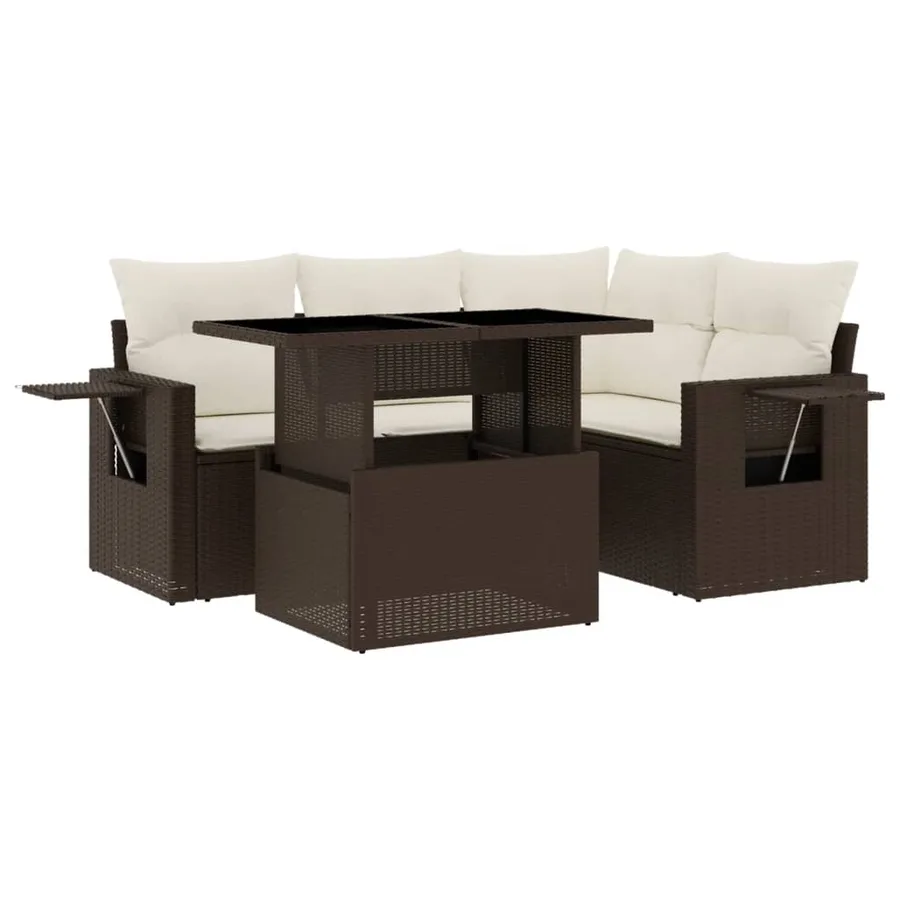 Salon de jardin avec coussins 5 pcs marron résine tressée - 2