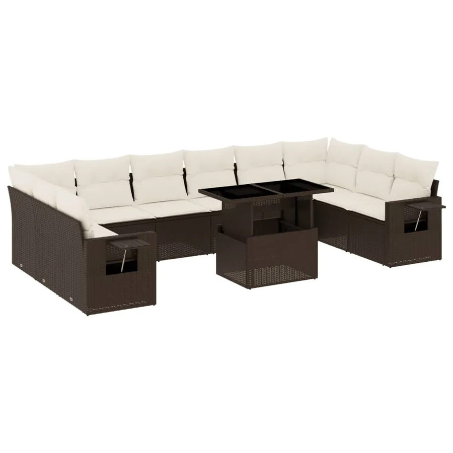 Salon de jardin et coussins 11 pcs marron résine tressée - 2