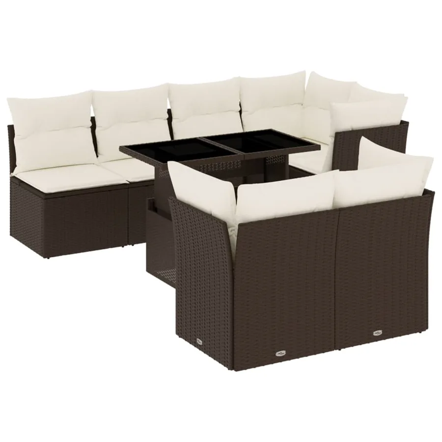 Salon de jardin 8 pcs avec coussins marron résine tressée - 2