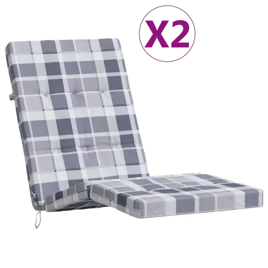 Coussins de chaise longue lot de 2 gris motif à carreaux - 2