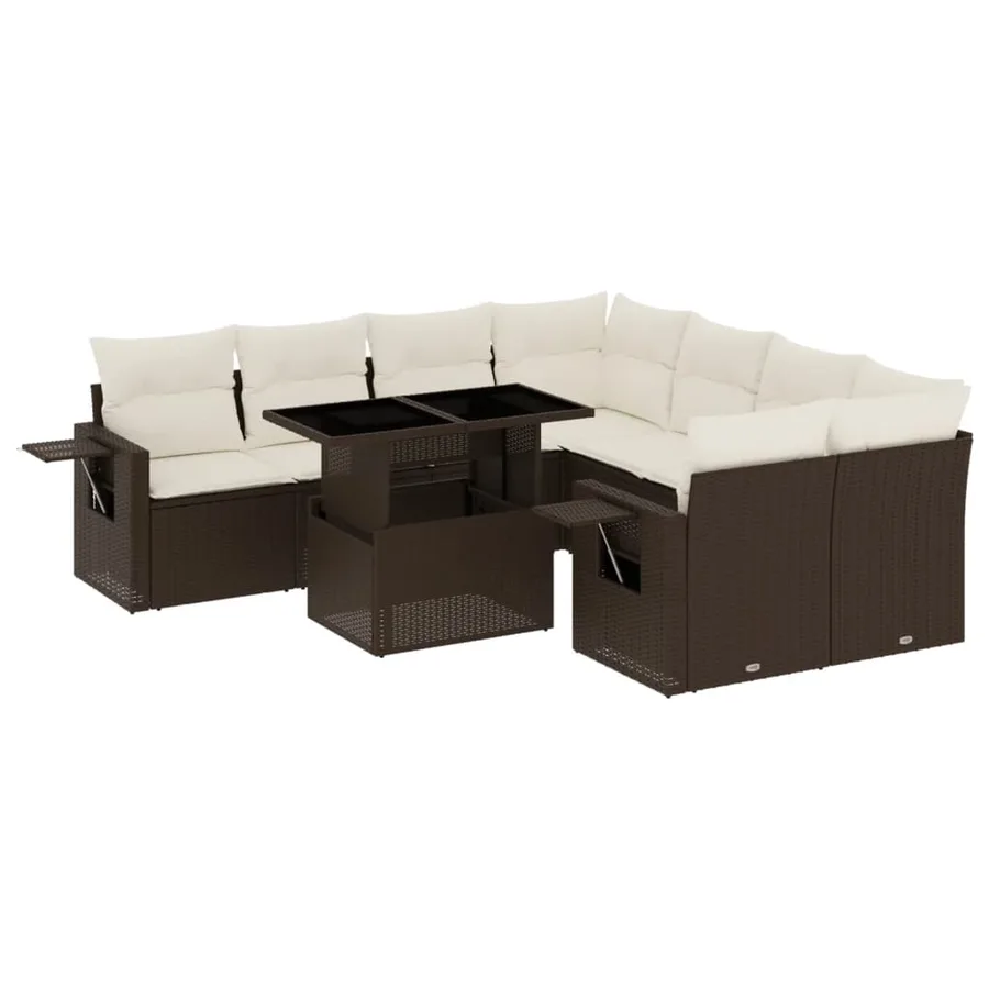 Salon de jardin avec coussins 9 pcs marron résine tressée - 2