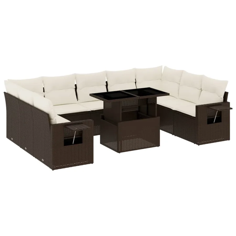 Salon de jardin 10 pcs avec coussins marron résine tressée - 2