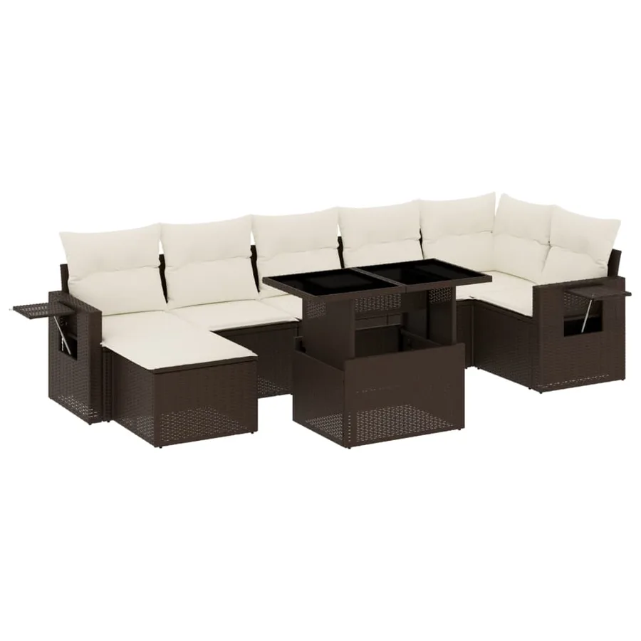 Salon de jardin 8 pcs avec coussins marron résine tressée - 2