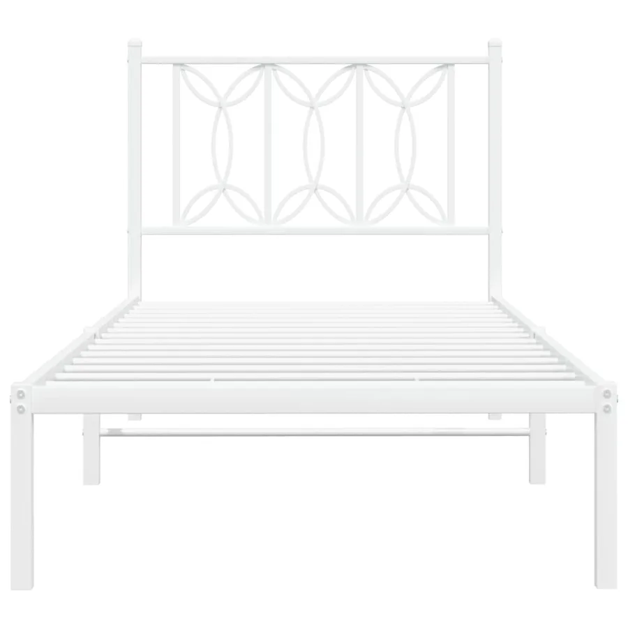 Cadre de lit métal sans matelas avec tête de lit blanc 90x200cm - 4