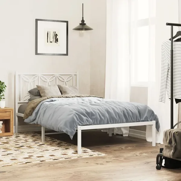 Cadre de lit métal sans matelas et tête de lit blanc 100x200 cm