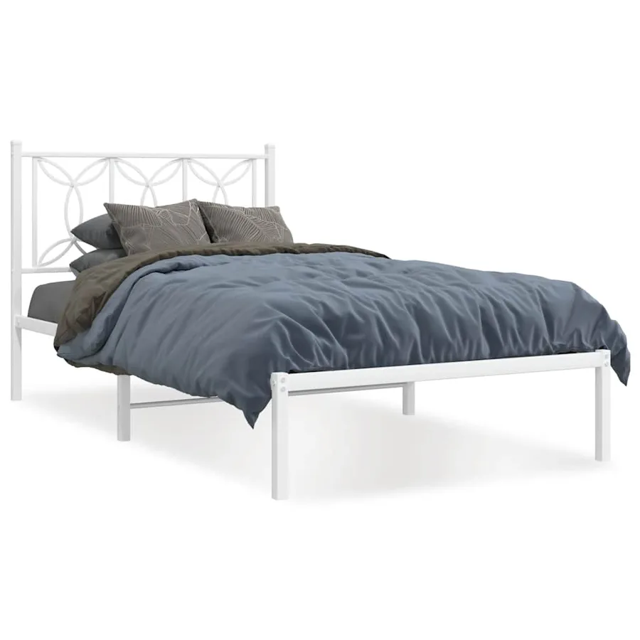 Cadre de lit métal sans matelas et tête de lit blanc 100x200 cm - 2