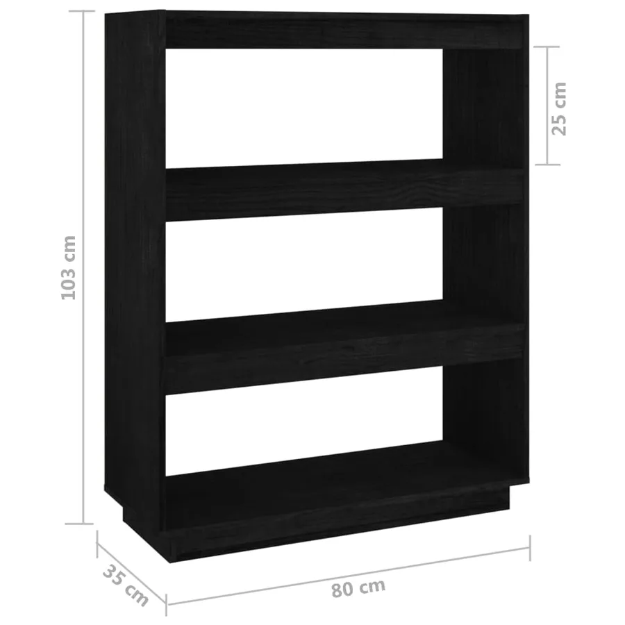 Bibliothèque/Séparateur de pièce Noir 80x35x103 cm Pin massif - 8
