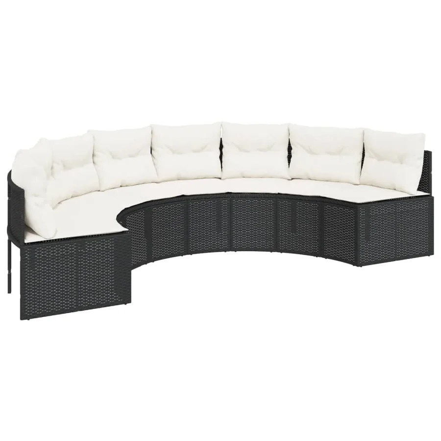 Canapé de jardin avec coussins demi-rond noir résine tressée - 2