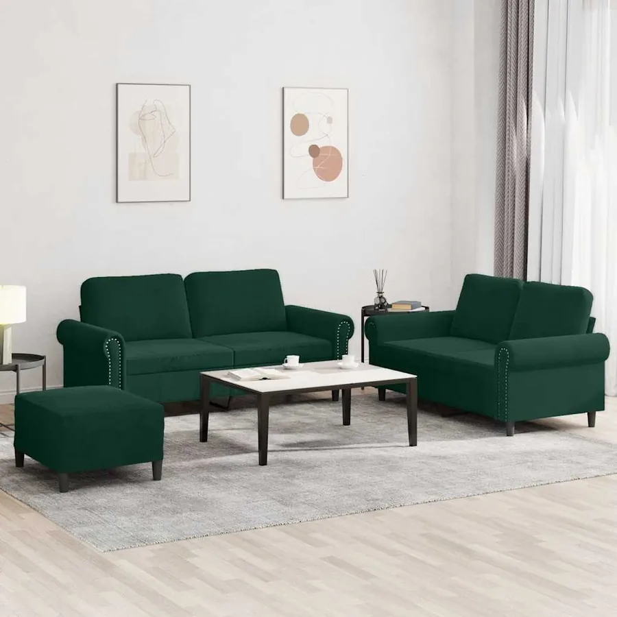 Ensemble de canapés 3 pcs avec coussins Vert foncé Velours