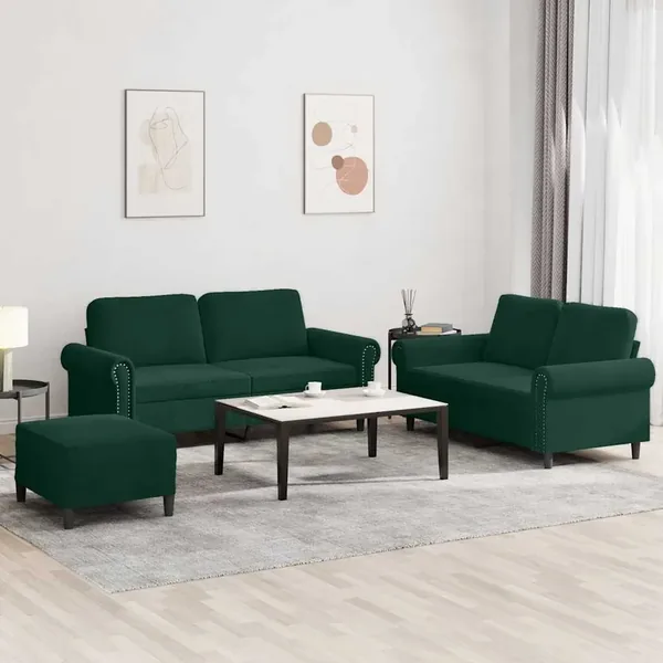 Ensemble de canapés 3 pcs avec coussins Vert foncé Velours