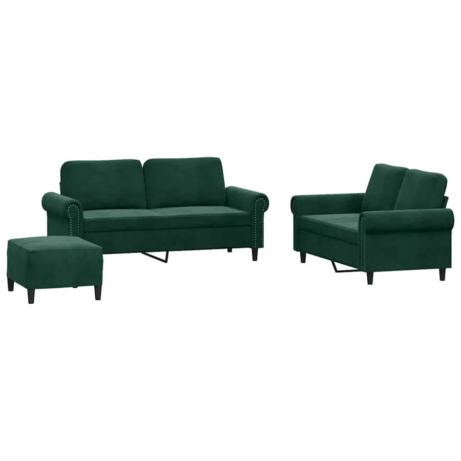 Ensemble de canapés 3 pcs avec coussins Vert foncé Velours - 2