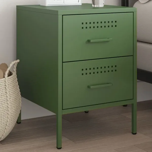 Table de chevet vert olive 36x39x50,5 cm acier
