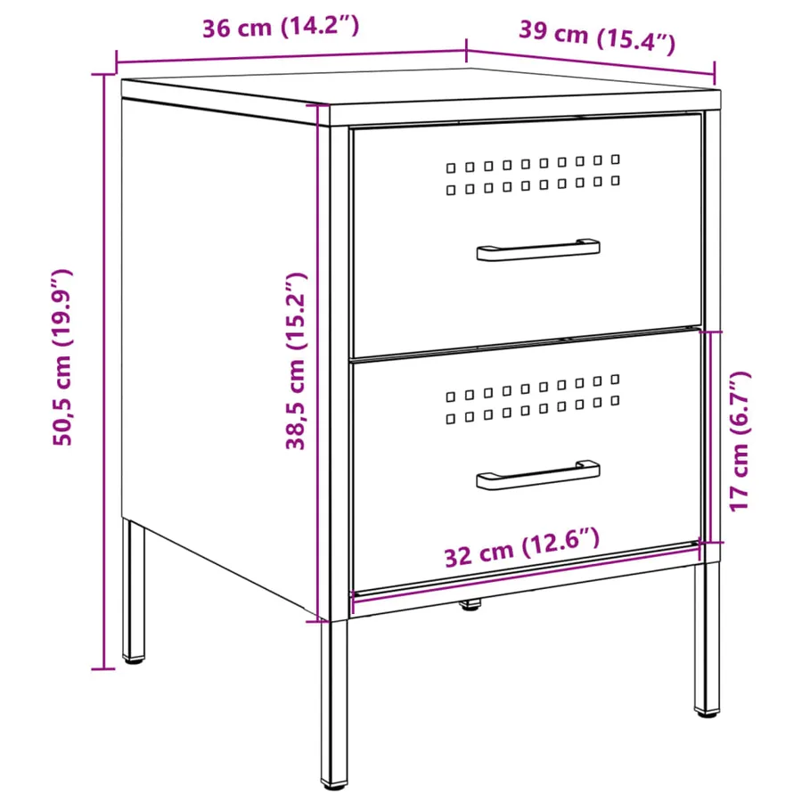 Table de chevet vert olive 36x39x50,5 cm acier - 13