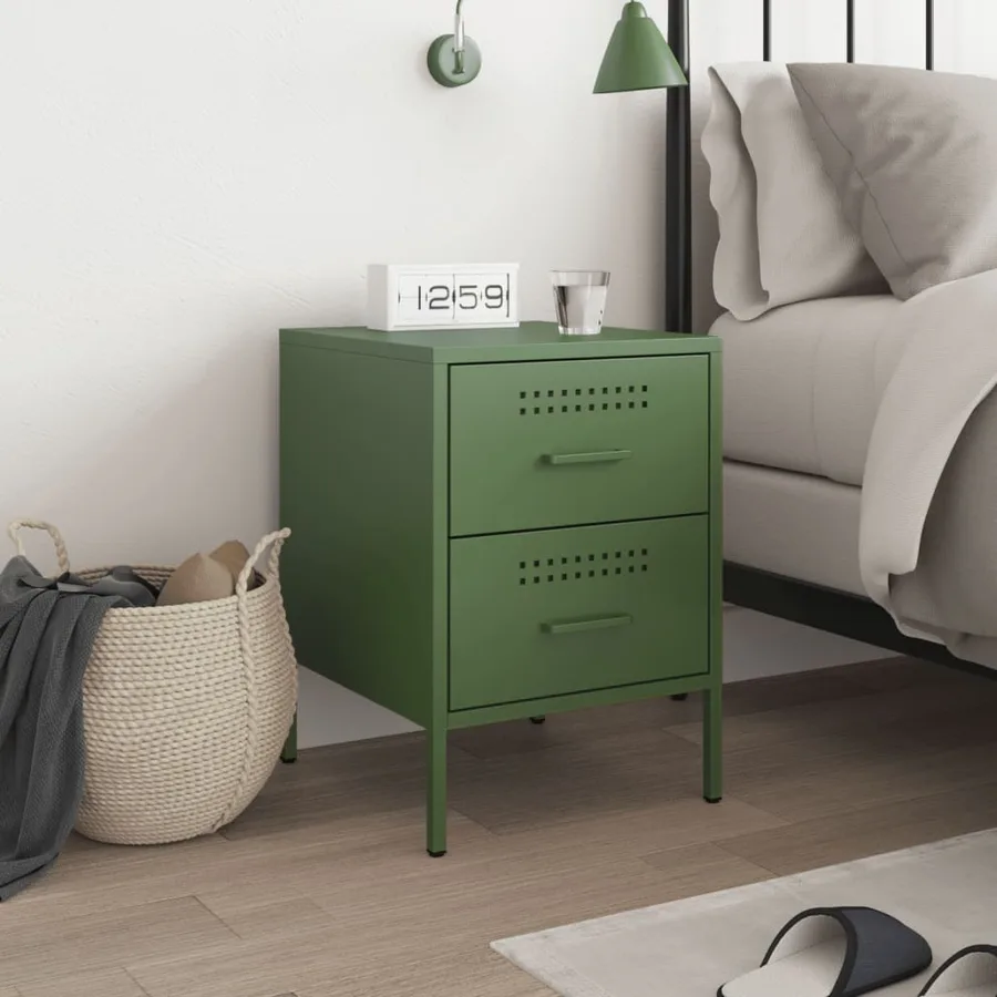 Table de chevet vert olive 36x39x50,5 cm acier - 3