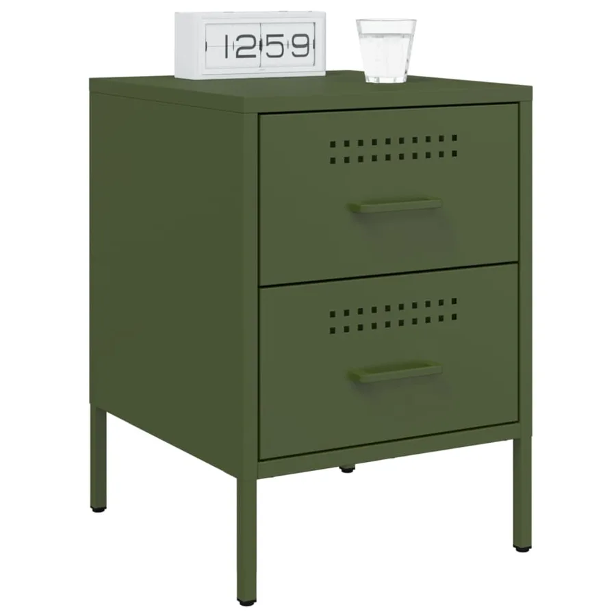 Table de chevet vert olive 36x39x50,5 cm acier - 4