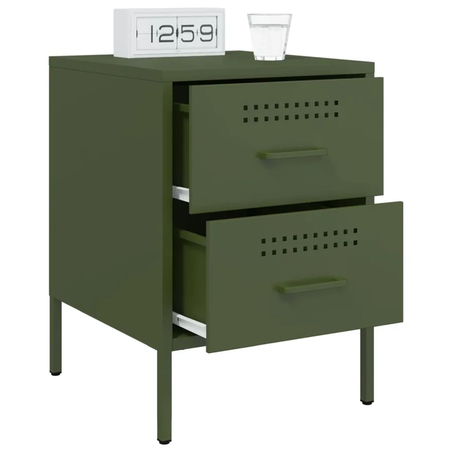 Table de chevet vert olive 36x39x50,5 cm acier - 5