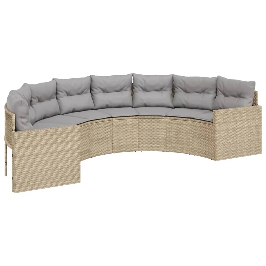 Canapé de jardin avec coussins demi-rond beige résine tressée - 2