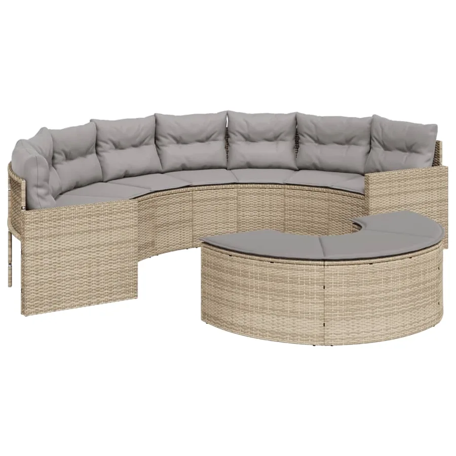 Canapé de jardin avec coussins demi-rond beige résine tressée - 3