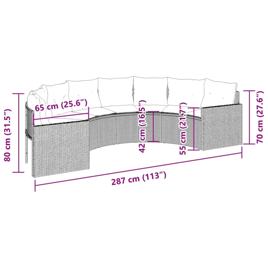 Canapé de jardin avec coussins demi-rond beige résine tressée - 5