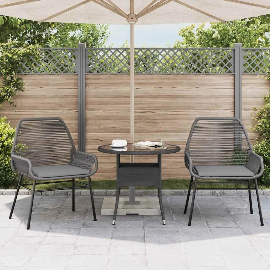 Chaises de jardin lot de 2 avec coussins gris résine tressée - 3
