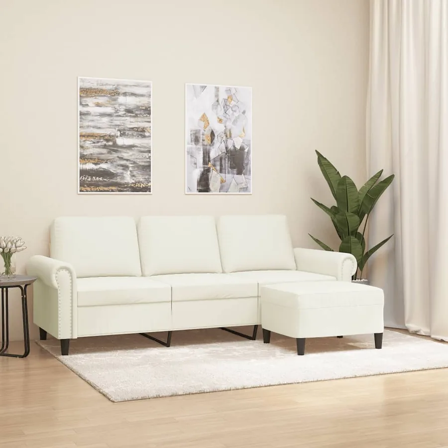 Canapé à 3 places avec repose-pieds Crème 180 cm Velours