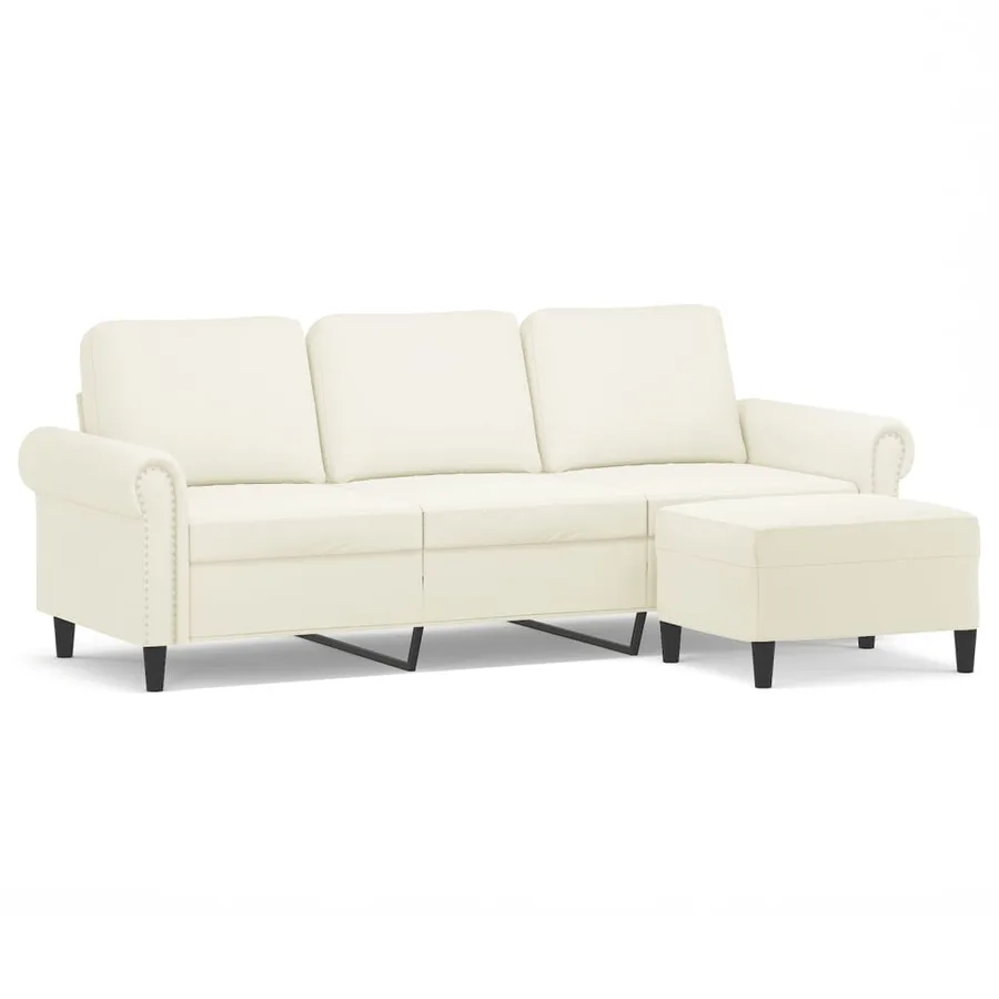 Canapé à 3 places avec repose-pieds Crème 180 cm Velours - 2