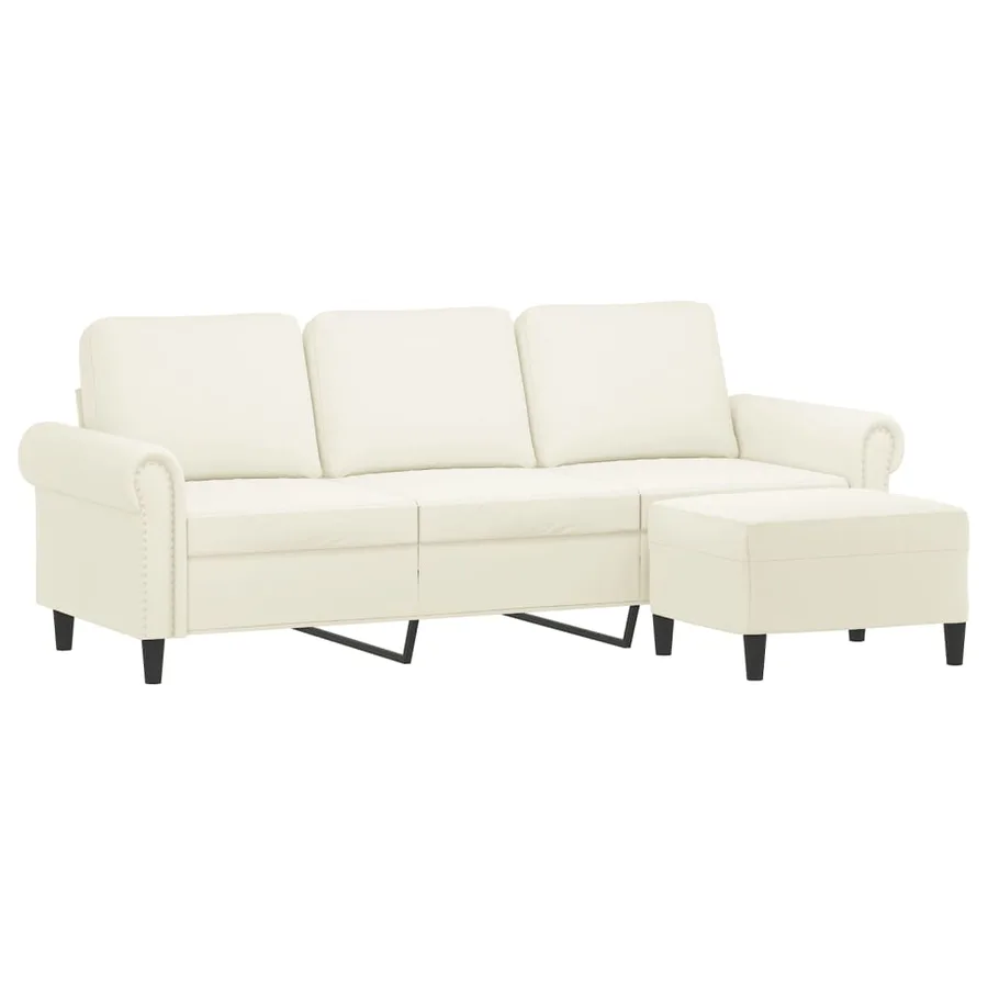Canapé à 3 places avec repose-pieds Crème 180 cm Velours - 3