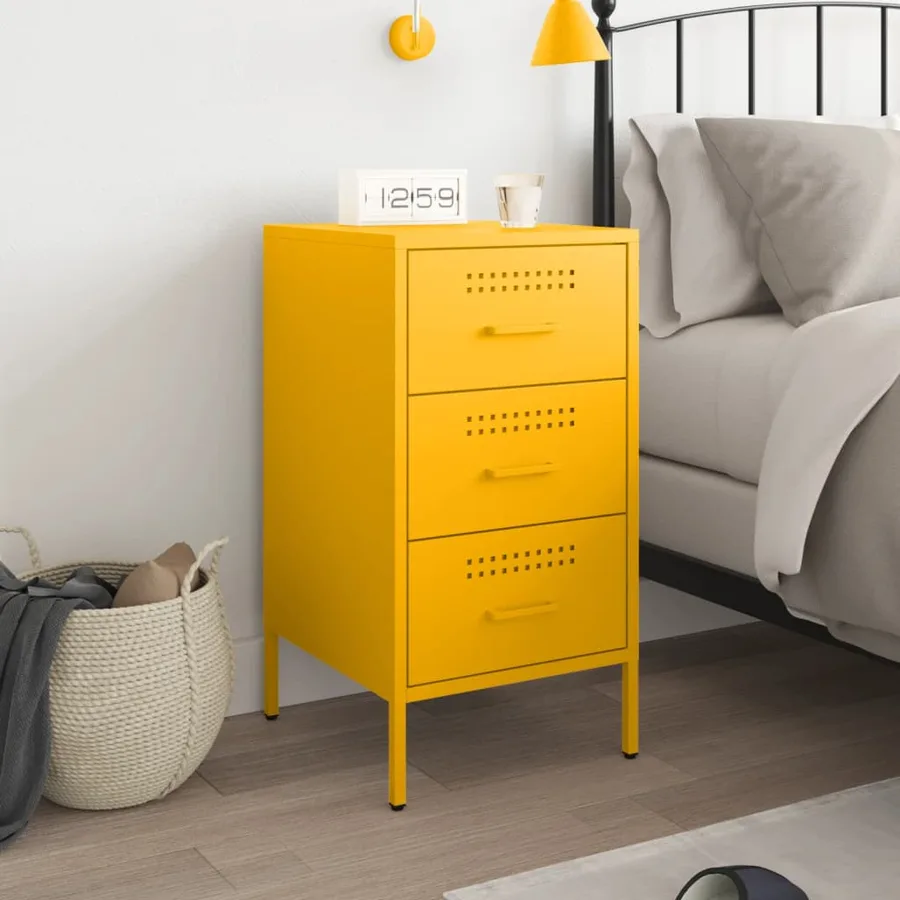 Table de chevet jaune moutarde 36x39x68 cm acier - 3
