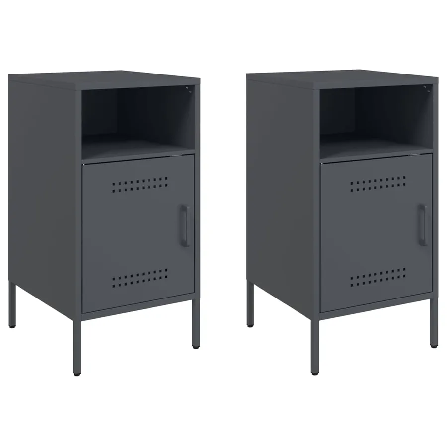 Tables de chevet 2 pcs anthracite 36x39x68 cm acier - 2