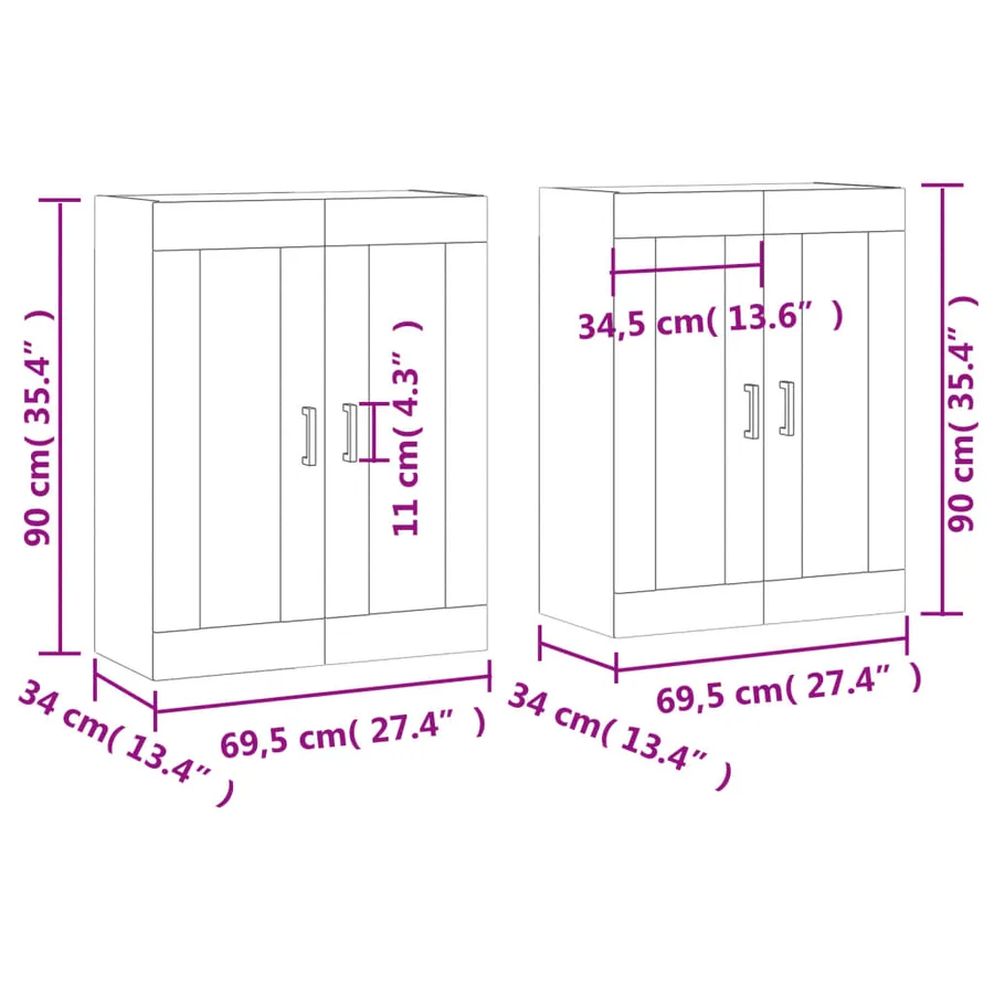 Armoires murales 2 pcs chêne sonoma bois d'ingénierie - 12